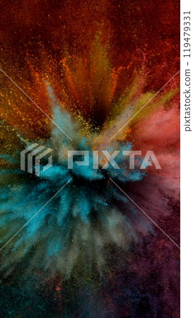 Colored powder explosion. Abstract closeup dust. 119479331