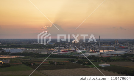 Nice view of industrial and port area of Ravenna at sunset 119479604