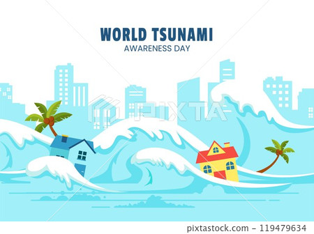 World Tsunami Day Cartoon Hand Drawn Social Media Template Background Illustration World Tsunami Day Cartoon Hand Drawn Social Media Template Background Illustration 119479634