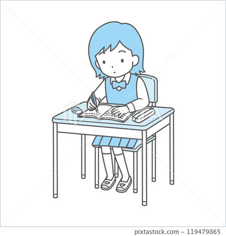 Simple and cute student illustration (dictation, serious, sweater) Simple and cute student illustration (dictation, serious, sweater) 119479865