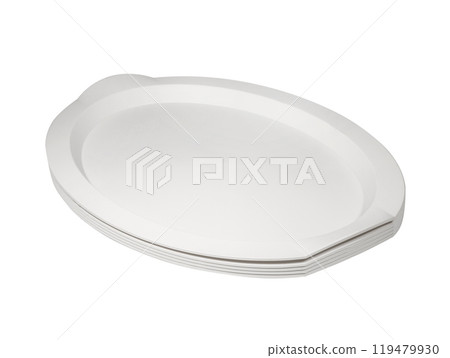 Stack of plastic trays for food isolated on white background. Plastic tray Stack of plastic trays for food isolated on white background. Plastic tray 119479930