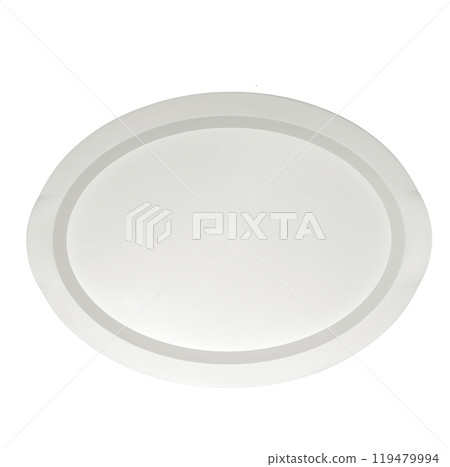 Stack of plastic trays for food isolated on white background. Plastic tray 119479994