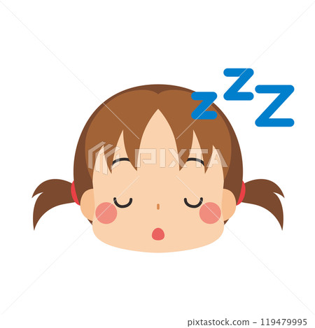 Emoji illustration of a cute little girl sleeping, icon, face, expression, white background, vector 119479995