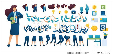Constructor for creating a Businesswoman N6. Create your own Businessman character with a Set of hands and feet. Flat 2D characters 119480029
