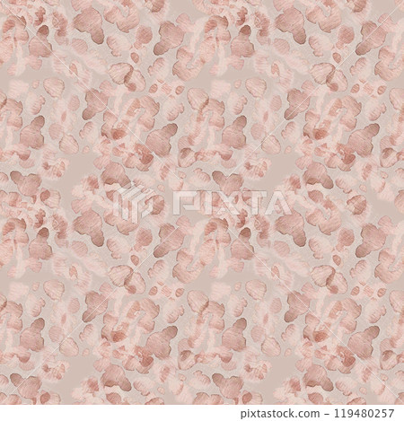 Leopard print seamless pattern in soft sepia toned watercolor isolated. Animal print on repeated background hand drawn in beige colors. Watercolor seamless texture with splash and dusty pink spots. 119480257