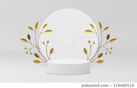 Luxury 3d podium pedestal with tree branch mockup for product show realistic vector 119480519