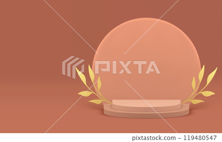Beige 3d podium luxury pedestal with golden branch for show realistic vector illustration 119480547