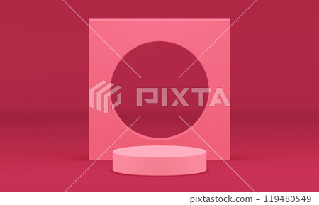 3d pink cylinder podium pedestal mockup for beauty cosmetic product show realistic vector 119480549