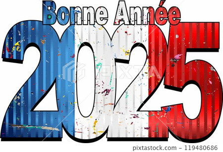 Happy New Year 2025 with French flag inside Happy New Year 2025 with French flag inside 119480686