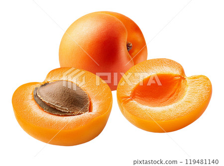 fresh apricot isolated on white background 119481140