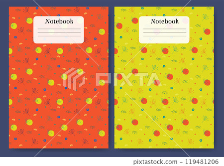 Childish school notebook cover design template. Diary cover page design flourish illustration 119481206