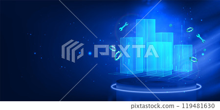 Building Information Modeling. 3d hologram of the city block. BIM concept Building Information Modeling. 3d hologram of the city block. BIM concept 119481630