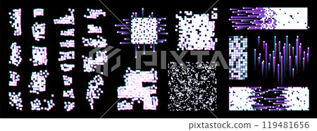 Scattered white noise texture set, pixel separation. Glitch elements 119481656