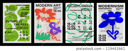 Modernism aesthetics of Swiss design, brutalism. Abstract posters 119481661