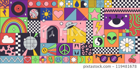 Retro minimal backdrop, Collage vector graphic 119481678