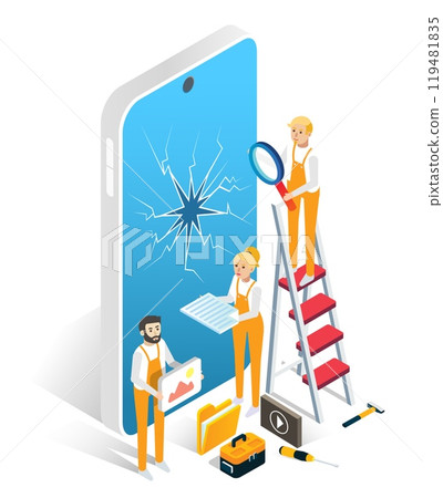 Service workers engaged in damaged phone recovery 119481835