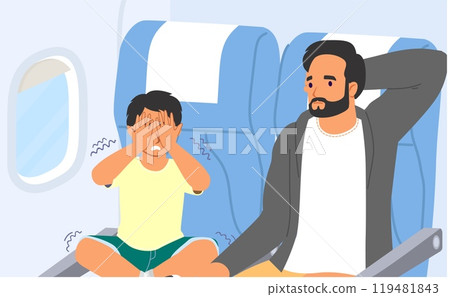 Little boy child feeling panic in plane vector illustration Little boy child feeling panic in plane vector illustration 119481843