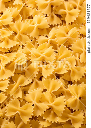 Dry farfalle pasta. Flour products close-up 119481877