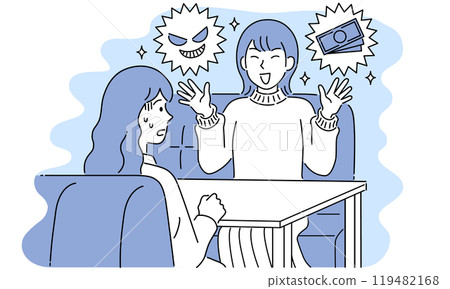 一個坐騎的女人，傳銷招聘，黑暗的兼職工作介紹，簡單而流行 向量例證 119482168