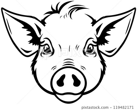 Black Drawing of Piggy Head Black Drawing of Piggy Head 119482171