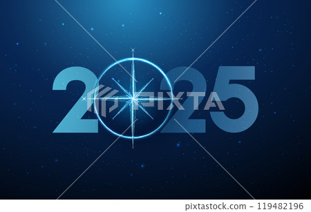 Abstract Happy 2025 New Year greeting card with compass Abstract Happy 2025 New Year greeting card with compass 119482196