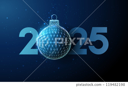 Abstract Happy 2025 New Year greeting card with Christmas ball Abstract Happy 2025 New Year greeting card with Christmas ball 119482198