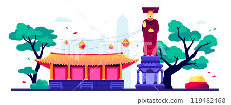 Buddhist temple and statue - modern colored vector illustration 119482468
