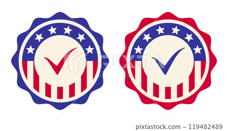 Vector set icons for 2024 Presidential election in USA. Vector banners for American election of president. Vote 2024. Vector set icons for 2024 Presidential election in USA. Vector banners for American election of president. Vote 2024. 119482489