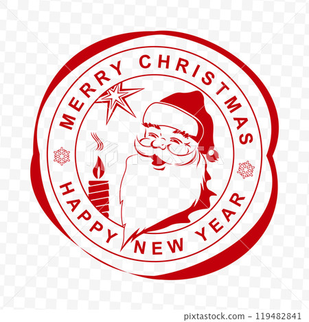 Round stamp with Santa Claus in a hat and snowflakes Round stamp with Santa Claus in a hat and snowflakes 119482841