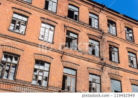 industrial background, wall of abandoned vintage factory building industrial background, wall of abandoned vintage factory building 119482949