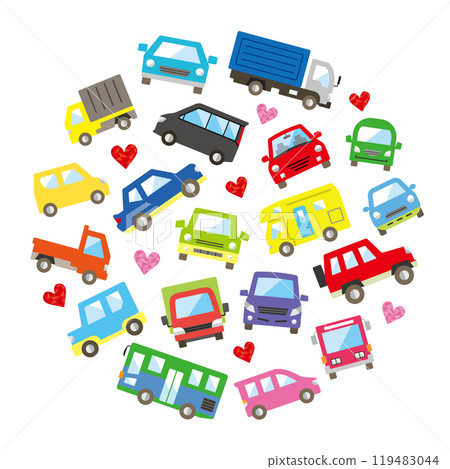 Car and Heart Circle Gallery (Large Color Version) Red and Pink 119483044