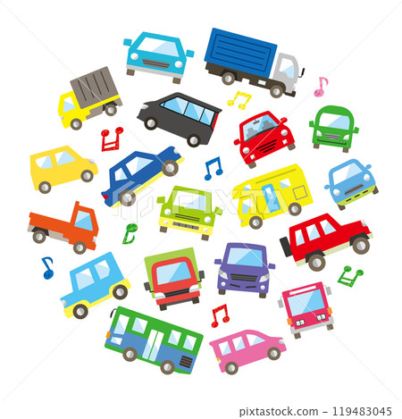 汽車和音符的圓形畫廊(大彩色版) 汽車和音符的圓形畫廊(大彩色版) 119483045