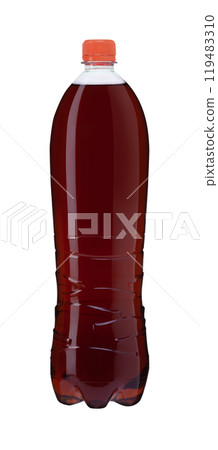 Cola in transparent plastic bottle. Front view 119483310