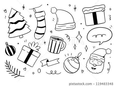 Winter doodle. Christmas day concept isolated on white background. Vector illustration 119483348