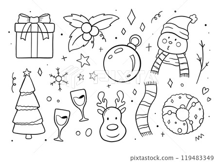 Winter doodle. Christmas day concept isolated on white background. Vector illustration 119483349