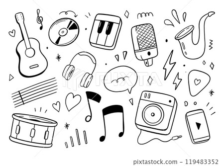 Music doodle isolated on white background. Vector illustration 119483352