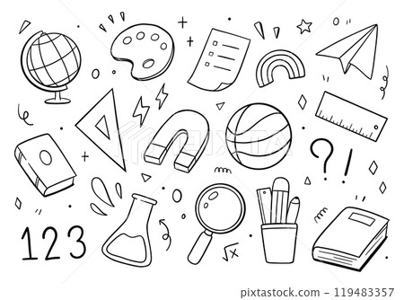 Education and back to school doodle isolated on white background. Vector illustration Education and back to school doodle isolated on white background. Vector illustration 119483357