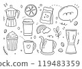 Coffee shop doodle isolated on white background. Vector illustration 119483359
