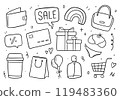 Shopping doodle set. Vector illustration isolated on white background 119483360