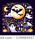 halloween background with bats and pumpkins 119483437