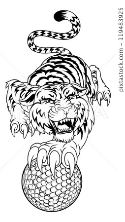 Tiger Golf Ball Sports Team Cartoon Animal Mascot Tiger Golf Ball Sports Team Cartoon Animal Mascot 119483925