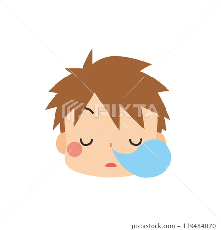 一個可愛的小男孩的表情符號插圖,帶有困倦表情圖示的臉白色背景向量 一個可愛的小男孩的表情符號插圖,帶有困倦表情圖示的臉白色背景向量 119484070