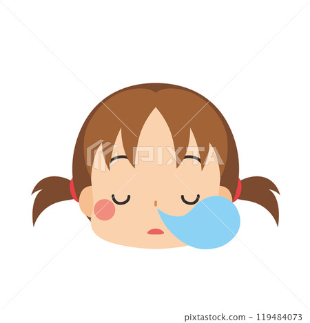 Emoticon illustration of a cute little girl with a sleepy expression, icon, face, white background, vector 119484073