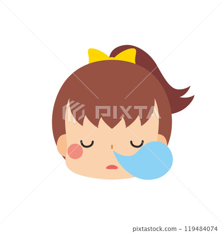 Emoticon illustration of a cute little girl with a sleepy expression, icon, face, white background, vector Emoticon illustration of a cute little girl with a sleepy expression, icon, face, white background, vector 119484074