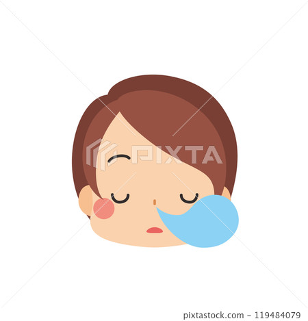 Emoticon illustration of a cute little girl with a sleepy expression, icon, face, white background, vector 119484079