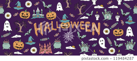 halloween, set, vector 119484287