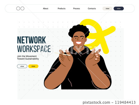 Creative Workspace: Video Conference, modern flat vector concept illustration of person engaging in virtual business meeting Connectivity, collaboration, digital interaction, remote work, productivity 119484413