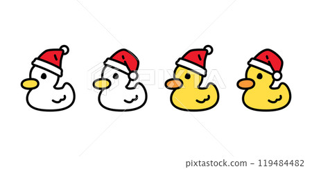 duck vector christmas santa claus hat sitting icon cartoon logo character rubber duck bird chicken symbol doodle isolated illustration design 119484482