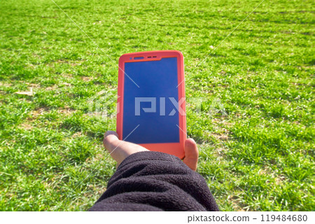 smartphone tracking travel on trails. 119484680