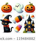 cartoon halloween witch with pumpkin 119484882